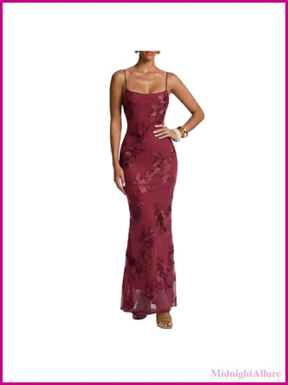 Women's Bodycon Maxi Dress Satin Mesh 3D Floral Formal Party